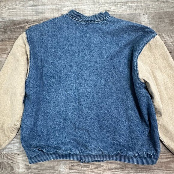 Men’s Campfyre Bomber Jacket Size XXL LA Loving Snap Up Denim Varsity Jacket - Picture 8 of 12